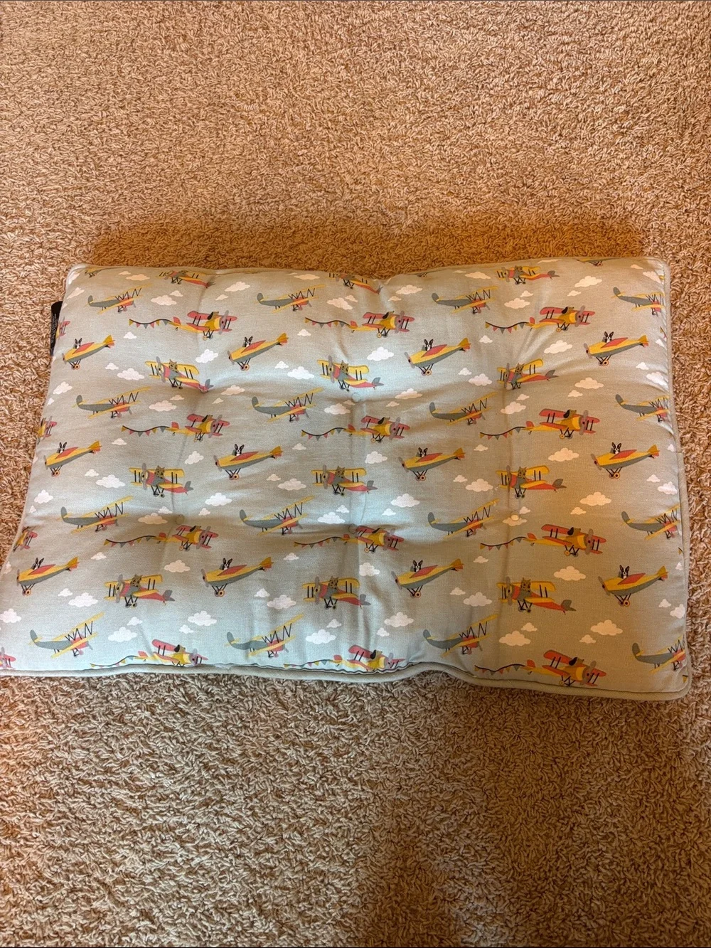 Airplane Print Dog Bed Pillow - Light Blue